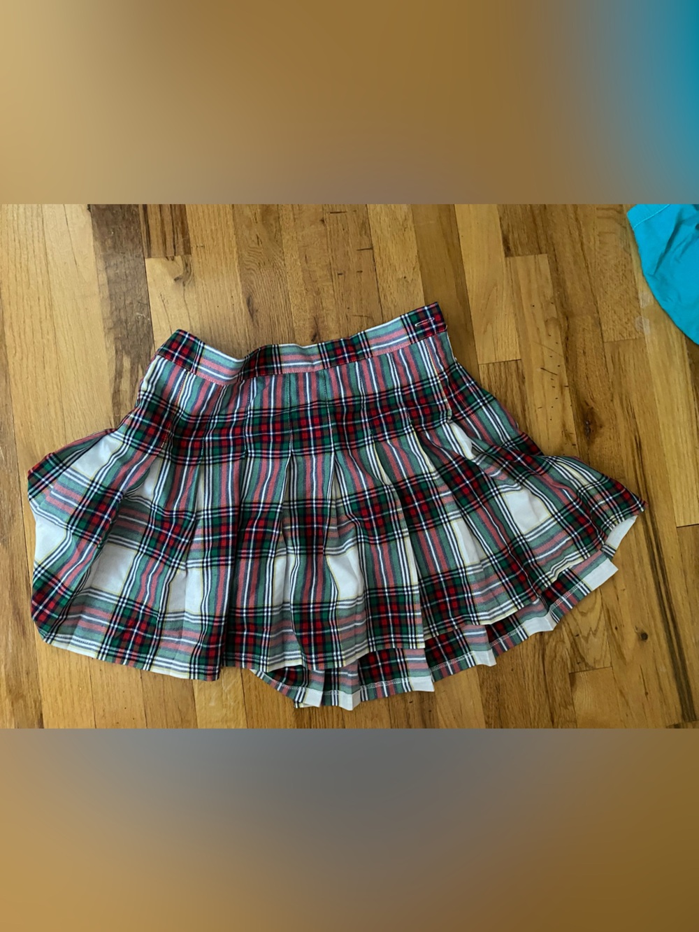 aerie Red & Green Plaid Pleated Skater Skirt